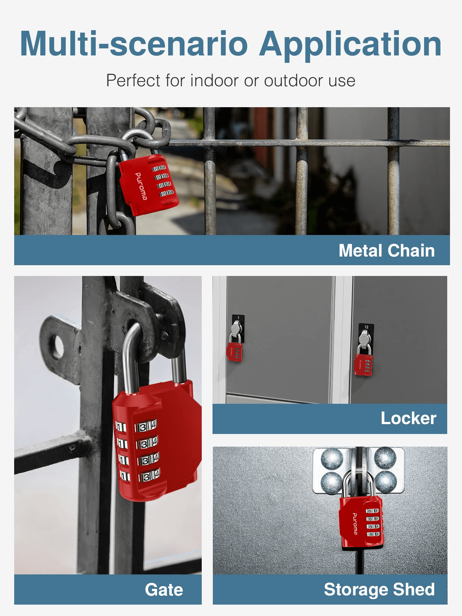 Puroma 1 Pack Combination Lock 4 Digit Locker Lock Outdoor Waterproof  Padlock for School Gym Locker, Sports Locker, Fence, Toolb