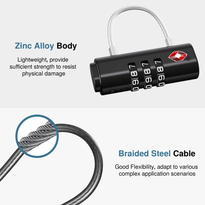 TSA Approved Travel Lock, Black Resettable Combination Luggage Locks - Image 5