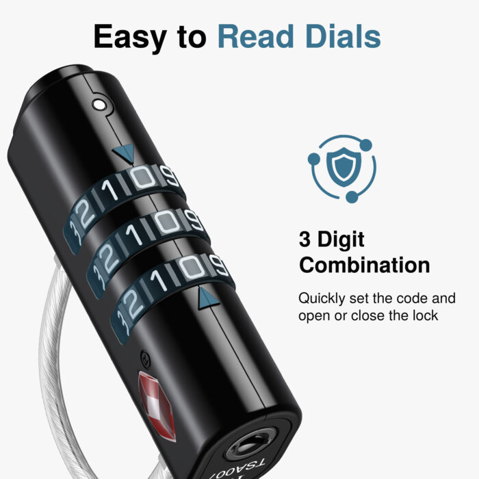 TSA Approved Travel Lock, Black Resettable Combination Luggage Locks - Image 3