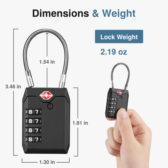 TSA Approved Locks for Luggage, 4-Digit Combination Cable Travel Lock - Image 5