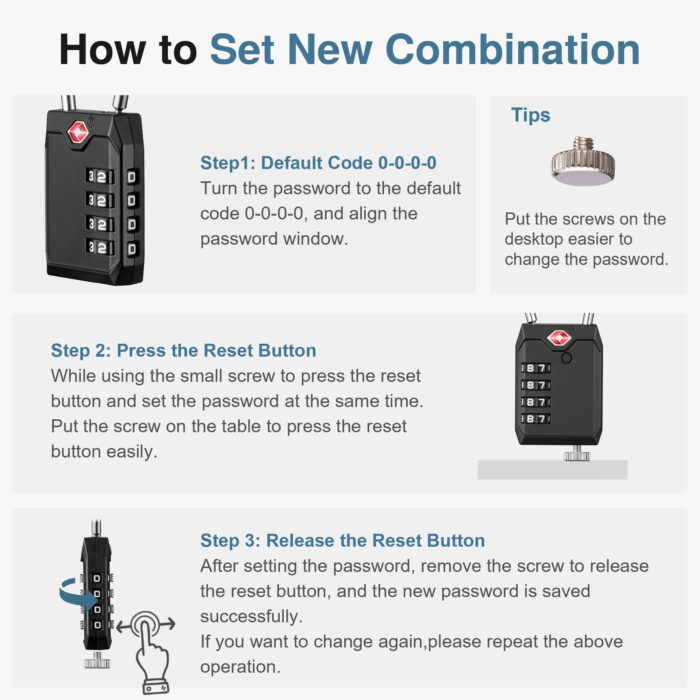 TSA Approved Locks for Luggage, 4-Digit Combination Cable Travel Lock - Image 6
