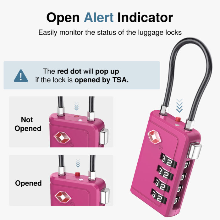 TSA Approved Luggage Travel Locks with Open Alert Indicator, 4 Digit Combination Resettable Code - Image 6