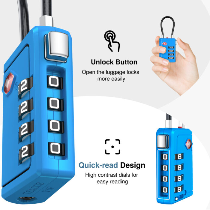 TSA Approved Luggage Travel Locks with Open Alert Indicator, 4 Digit Combination Resettable Code - Image 8