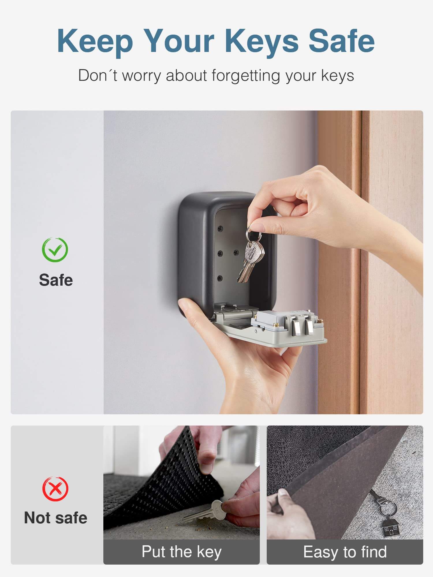 Outdoor Combination Key Safe Box Wall Mounted Security Keys Holder Home  Garage